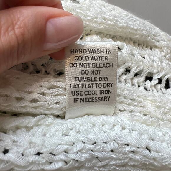 Vintage CACHE White Ribbon Open Knit Fringe Sleeveless Cardigan Open Vest XS - Picture 8 of 8